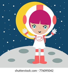Cute little astronaut kid in action cartoon series
