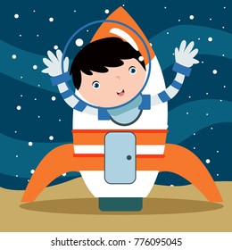 Cute little astronaut kid in action cartoon series