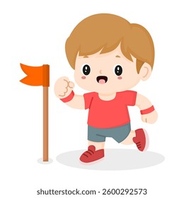 Cute little athlete boy vector illustration isolated on white background 