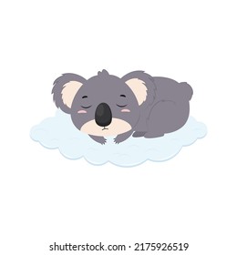 Cute little australian koala sleeping on the cloud. Koala on a white background. Vector illustration