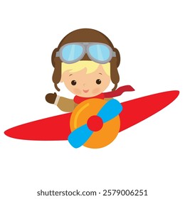 Cute little aviator boy vector cartoon illustration