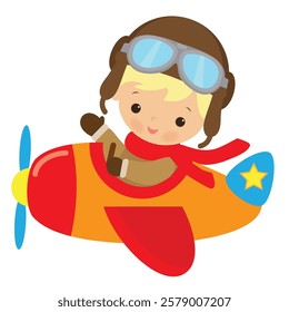 Cute little aviator boy vector cartoon illustration