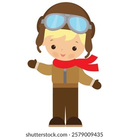 Cute little aviator boy vector cartoon illustration