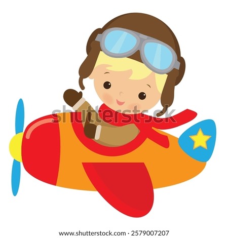 Cute little aviator boy vector cartoon illustration