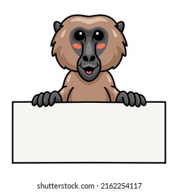 Cute little baboon monkey cartoon with blank sign