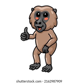 Cute little baboon monkey cartoon giving thumb up