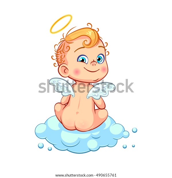 Joli Petit Bebe Ange Assis Sur Image Vectorielle De Stock Libre De Droits