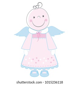 Cute little baby angel standing cartoon character vector illustration. can be used for baby shower celebration invitation and greeting card, book illustration.