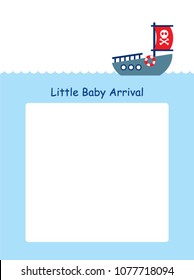 cute little baby arrival announcement card with cute boat ship vector