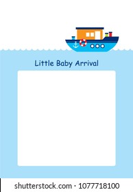 cute little baby arrival announcement card with cute boat ship vector