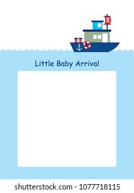 cute little baby arrival announcement card with cute boat ship vector