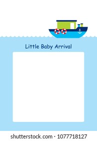 cute little baby arrival announcement card with cute boat ship vector