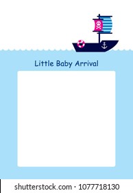 cute little baby arrival announcement card with cute boat ship vector