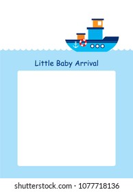 cute little baby arrival announcement card with cute boat ship vector