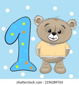 Cute little baby bear boy, hand drawn vector cartoon style character. Happy baby bear, Perfect illustration for t-shirt wear fashion print design, greeting card, baby shower, party invitation