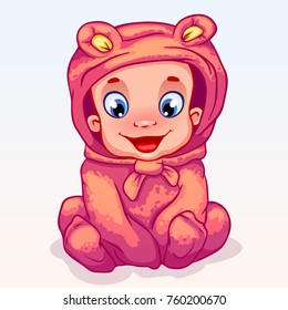 Cute little baby in bear costume.  Cartoon characters. Vector illustration. Can be used for , fashion print design, kids wear, baby shower, celebration greeting and invitation card, 