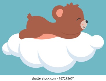 Cute Little Baby Bear Cub Sleeping On A Cloud Baby Shower