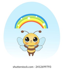 Cute little baby bee vector illustration. Happy baby bee cartoon style character. Perfect illustration for t-shirt wear fashion print design, cards, baby shower, party invitation and much more