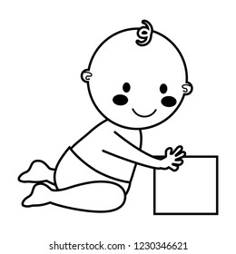 cute little baby with box carton