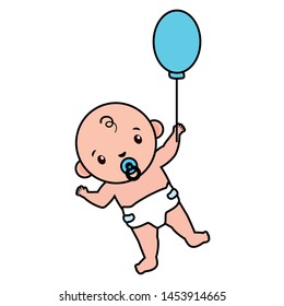 cute little baby boy with balloon helium vector illustration design