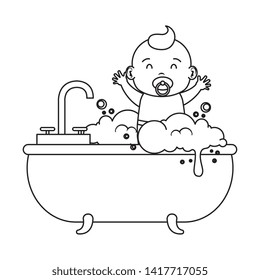 cute little baby boy bathing in the bathtub