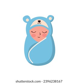 Cute little baby boy in a bear costume. Vector illustration.