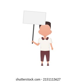 Cute little baby boy with a blank banner. Isolated. Cartoon style. Vector illustration.