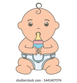 cute little baby boy with bottle milk