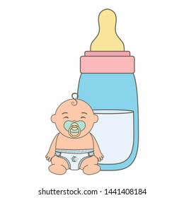 cute little baby boy with bottle milk