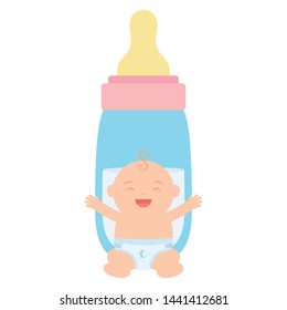 cute little baby boy with bottle milk
