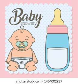cute little baby boy with bottle milk