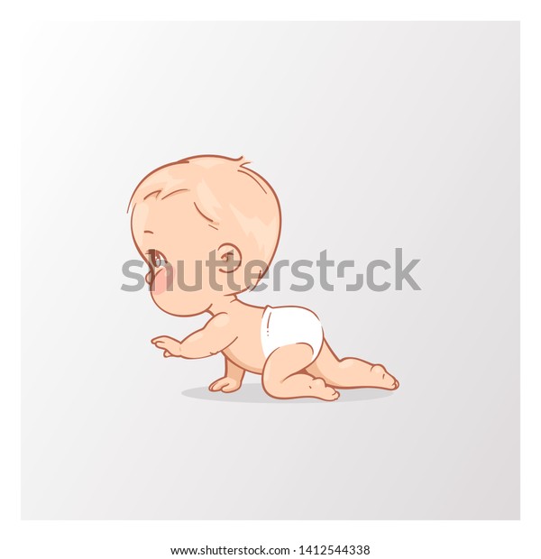 おむつをはいたかわいい小さな男の子 6カ月から1年にかけて活発な赤ちゃんが はい 歩くことを学ぶ 子供の頃 1年目 白い背景に健康な赤ちゃん の遊び ベクターイラスト のベクター画像素材 ロイヤリティフリー