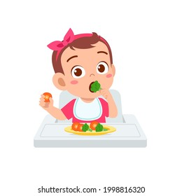 Cute Little Baby Boy Eat Fruit And Vegetable