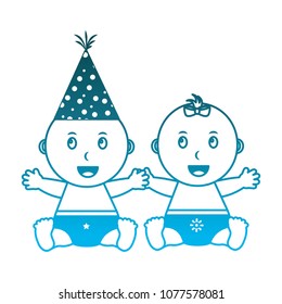 cute little baby boy and girl sitting