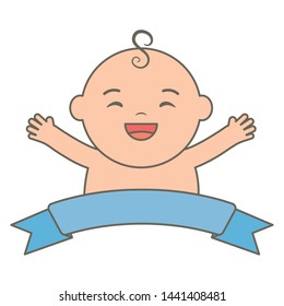 cute little baby boy with ribbon frame