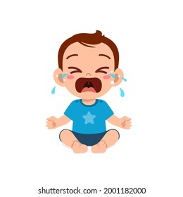 cute little baby boy show sad expression and cry