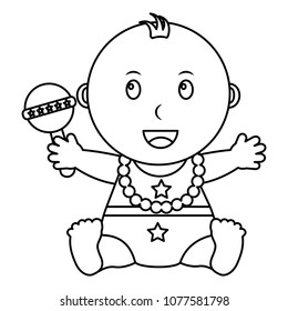 cute little baby boy sitting holding rattle toy