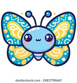 Cute little baby butterfly character blue summer clipart