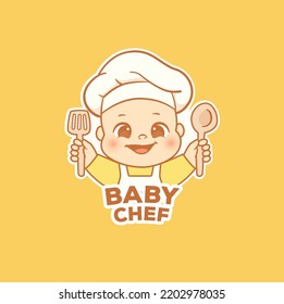 Cute little baby chef cooking logo mascot character logo for baby food snack and meal