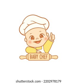 Cute little baby chef cooking logo mascot character logo for baby food snack and meal