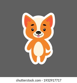 Cute little baby corgi dog sticker. Cartoon animal character for kids cards, baby shower, birthday invitation, house interior. Bright colored childish vector illustration in cartoon style.