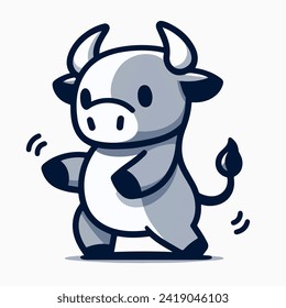 cute little baby cow dancing cartoon character mascot