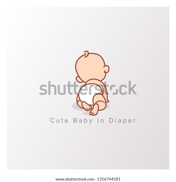 かわいい赤ちゃんのデザインテンプレート おむつをはいている幸せな女の子か少年 後ろから見て デザインテンプレート ベクター画像のカラーイラスト のベクター画像素材 ロイヤリティフリー