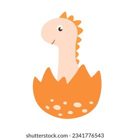 Cute little baby dinosaur in egg. Vector colorful illustration isolated on white background for kids