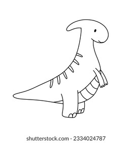 Cute little baby dinosaur. Vector outline doodle illustration isolated on white background for childish coloring book