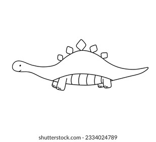 Cute little baby dinosaur. Vector outline doodle illustration isolated on white background for childish coloring book