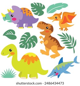 Lindo pequeño bebé dinosaurio Vector ilustración de dibujos animados