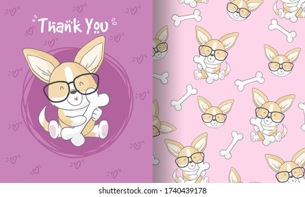 Cute little baby dog with seamless pattern