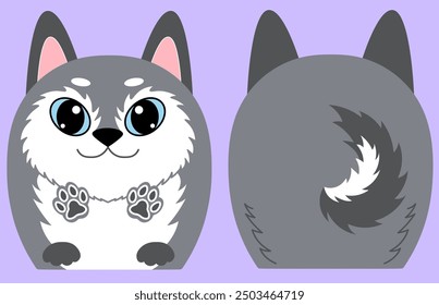 Cute a little baby dog Siberian Huskie . Vector kawaii illustration character in cartoon style. Ideal for animals print design, sticker, decoration, patches, wall art, for fabric, packaging, pins.