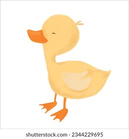 Cute little baby ducking, Vector illustration. Printable colorful postcard, invitation, poster, sticker, baby shower elements